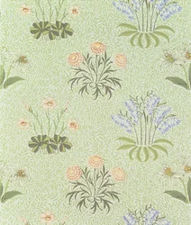 Daisy design wallpaper with lily of the valley and other wild flowers on a 